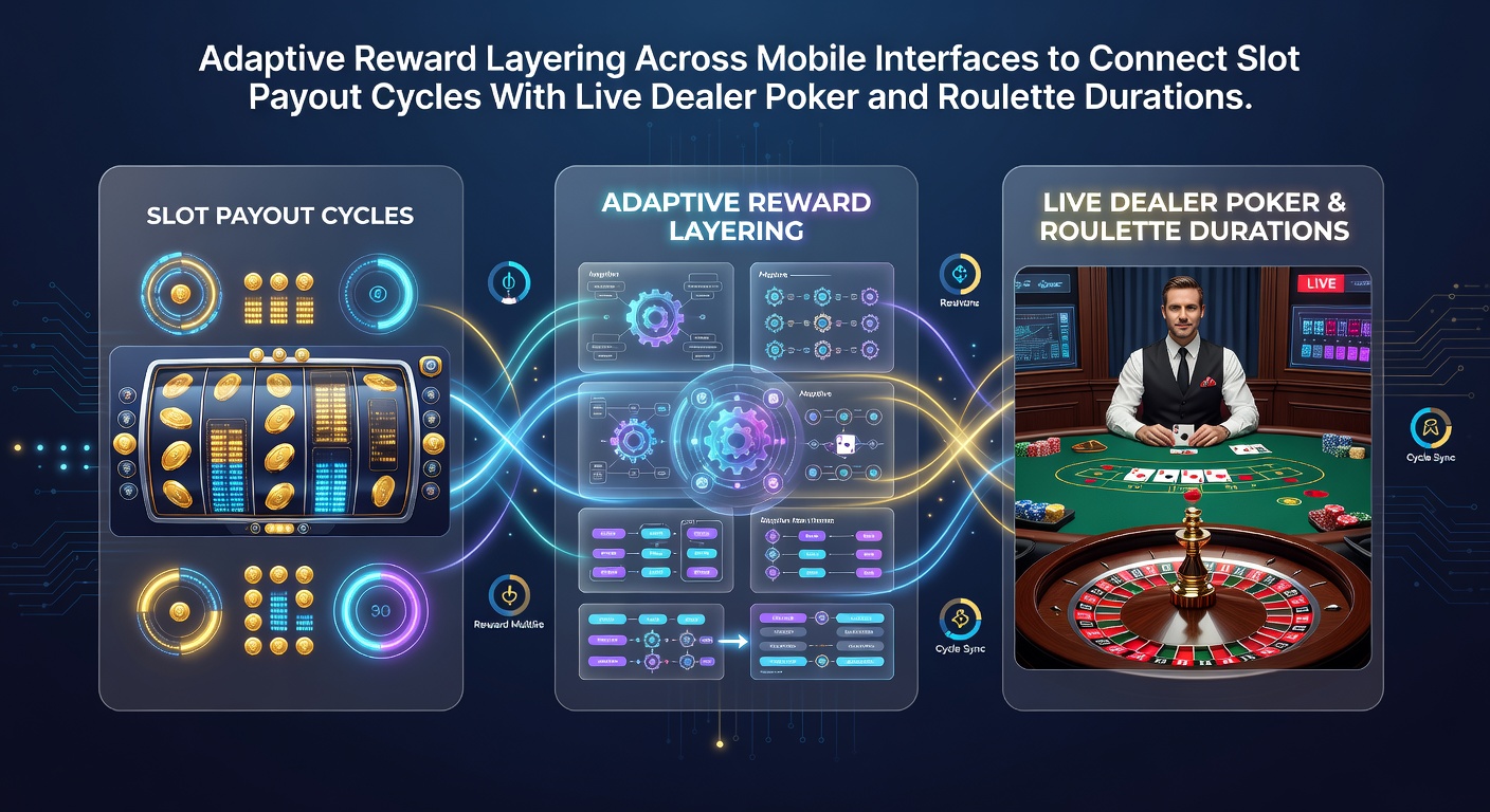Mobile screen displaying layered rewards linking slot cycles to live poker and roulette interfaces
