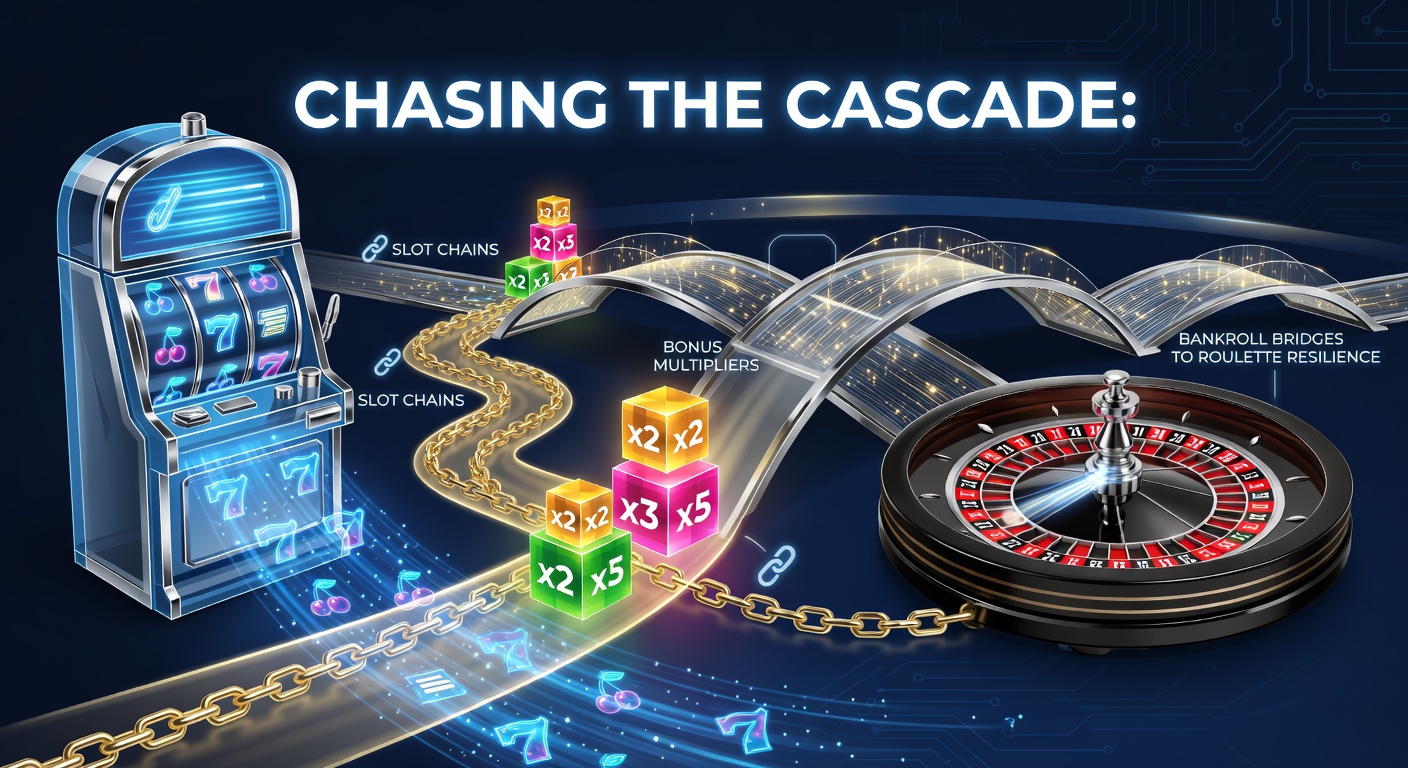 Dynamic slot reels exploding in a cascade of symbols, chaining wins with glowing multipliers stacking up