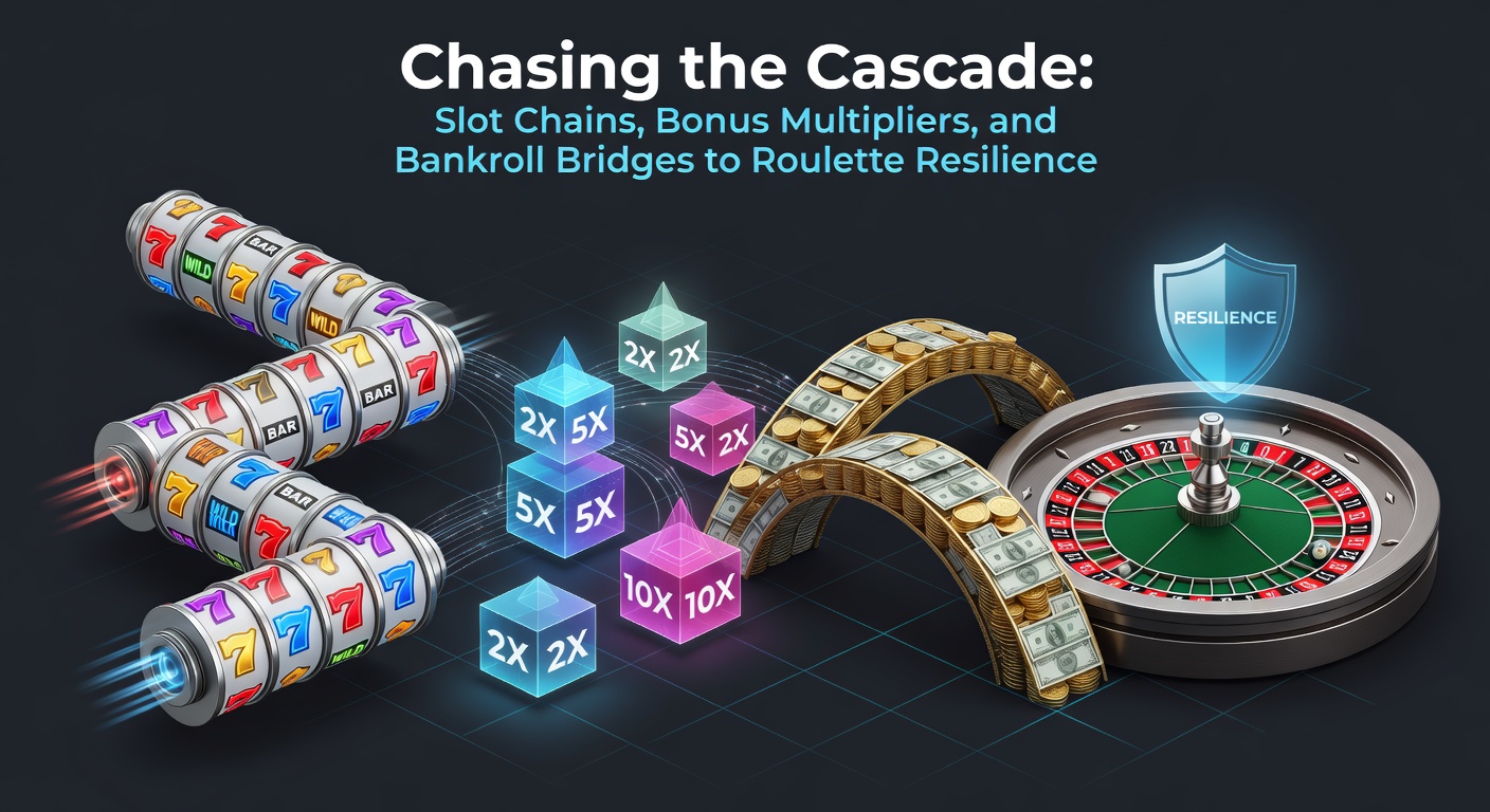 Roulette table with stacked chips transitioning from slot wins, wheel spinning amid multiplier icons overlay