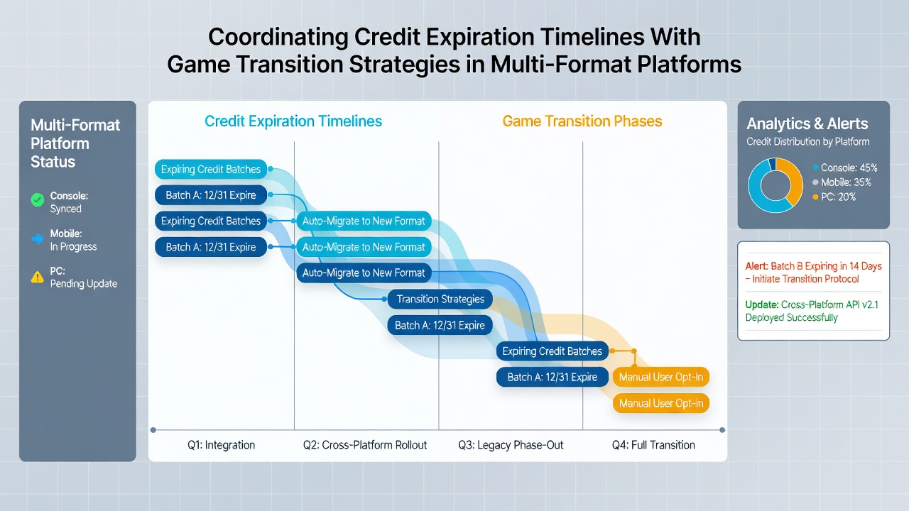 Diagram showing synchronized credit expiration across multiple gaming formats and devices
