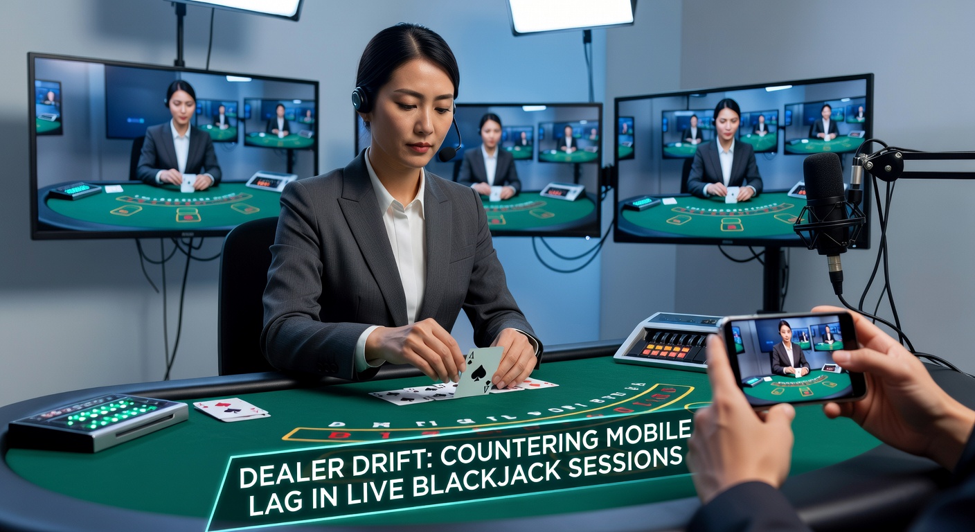 Digital visualization of a live blackjack dealer hand pausing mid-action due to network lag on a mobile screen, highlighting dealer drift effects