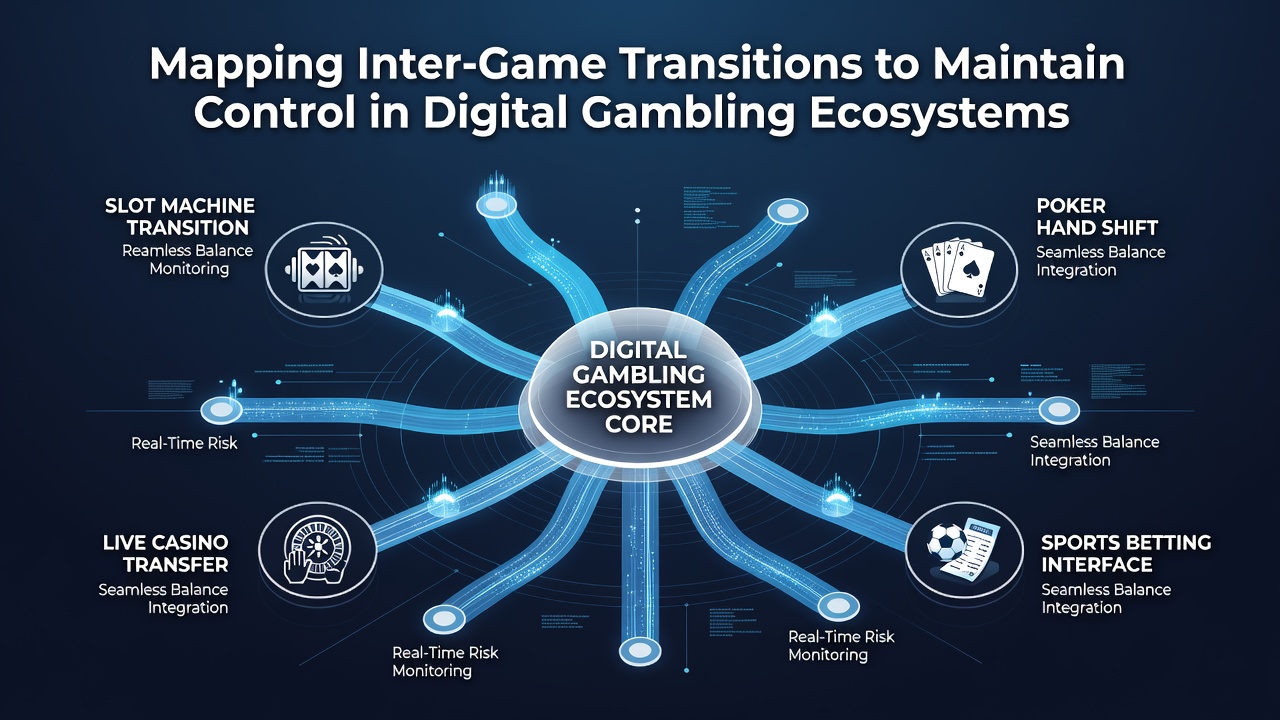 Analytics dashboard displaying transition graphs and control metrics in a digital gambling environment