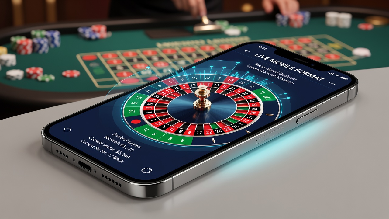 Close-up of layered bankroll tracking interface on a smartphone screen showing percentage allocations for different roulette sector bets