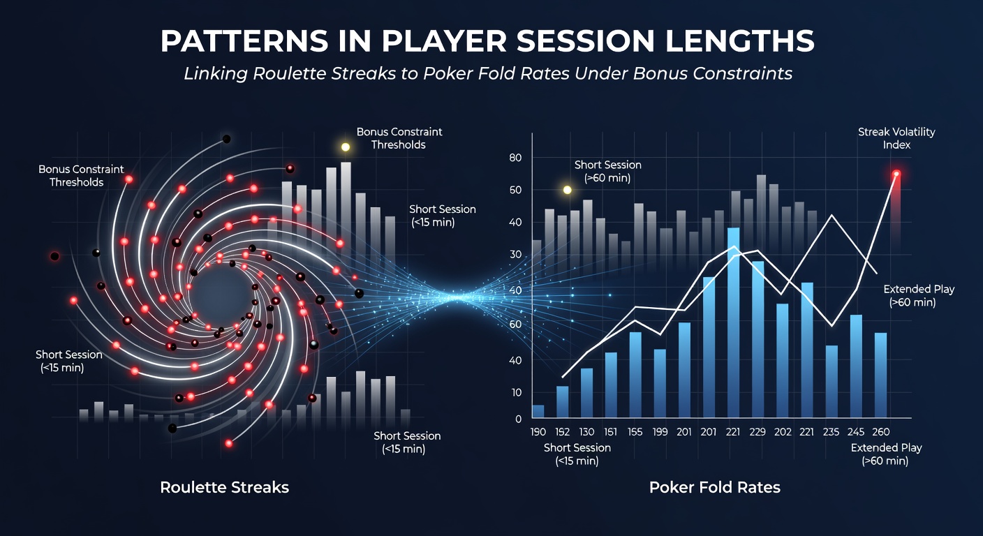 Graph showing player session length patterns across roulette and poker games with bonus constraints highlighted