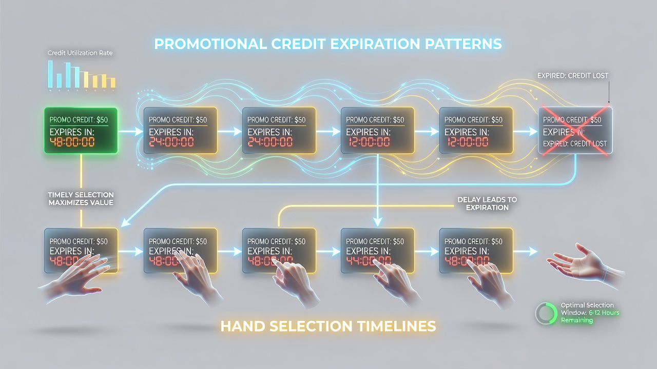 Analytics dashboard displaying hand selection frequency plotted against remaining promotional credit minutes