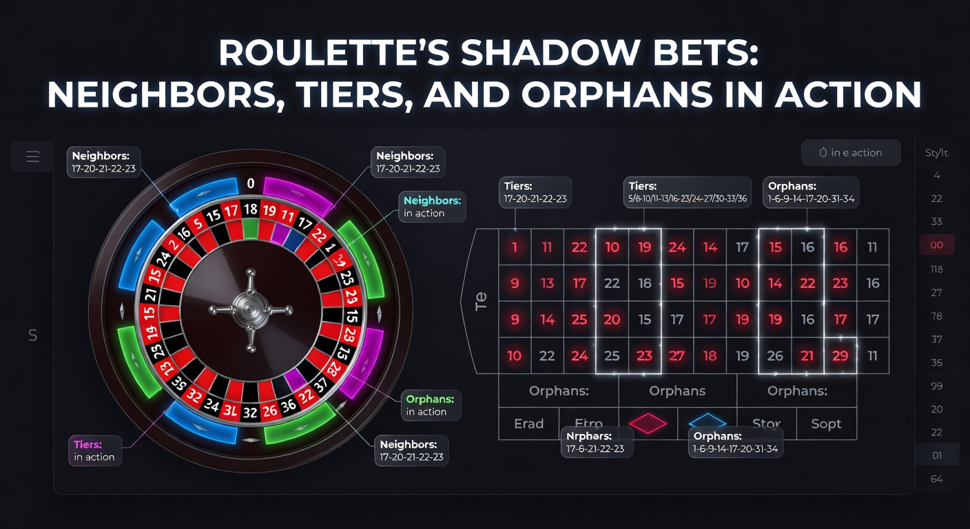 Vibrant roulette wheel spinning with chips placed on neighbors bet layout, capturing the dynamic action of European roulette table