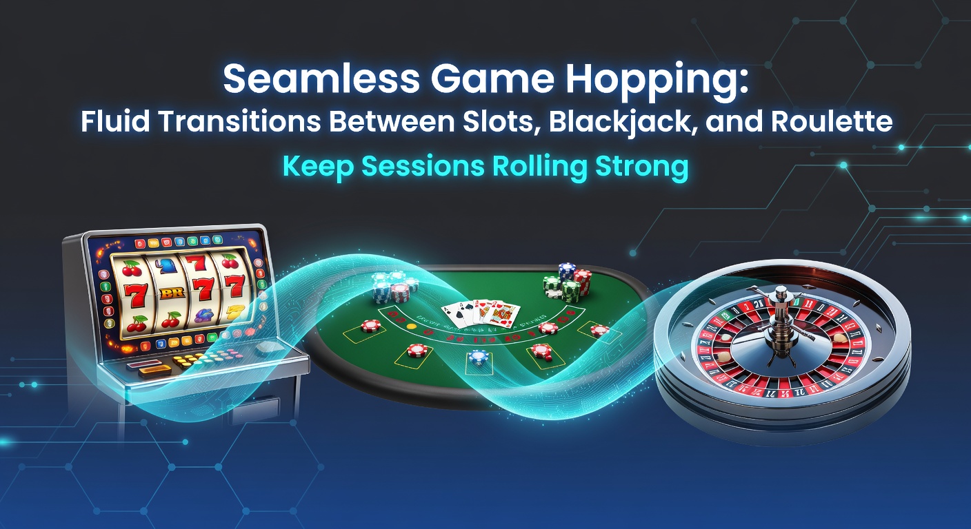Casino floor showing slots, blackjack tables, and roulette wheels with players transitioning between games