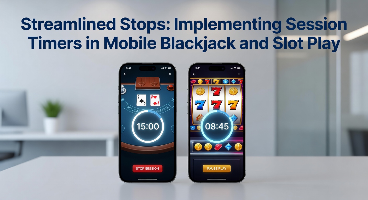 Mobile phone screen showing a blackjack game with an active session timer overlay, highlighting time limits during play
