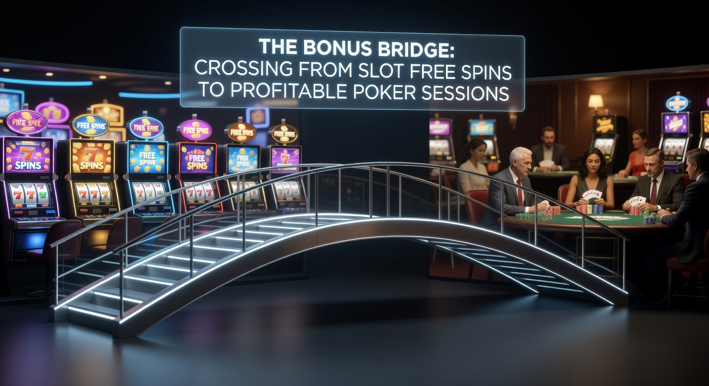 Detailed view of poker chips stacked beside a slot machine payout screen, illustrating the seamless transfer of winnings from slots to poker bankroll